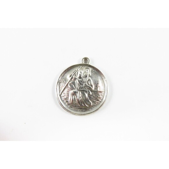 Saint Christopher Travel Pendant/Charm Medal Round in Sterling Silver 18.8mm - Picture 1 of 3